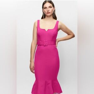 Melanie Lyne Pink Flared Tulip Hem Belted Dress - Size 6